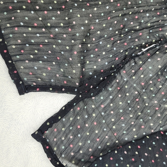 Croft & Barrow sheer black 3/4 sleeve button up colored polka dots whimsigoth M - Picture 10 of 13